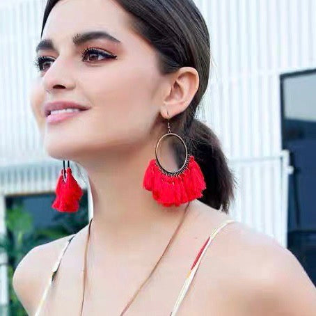 Large Colourful Tassel Earrings