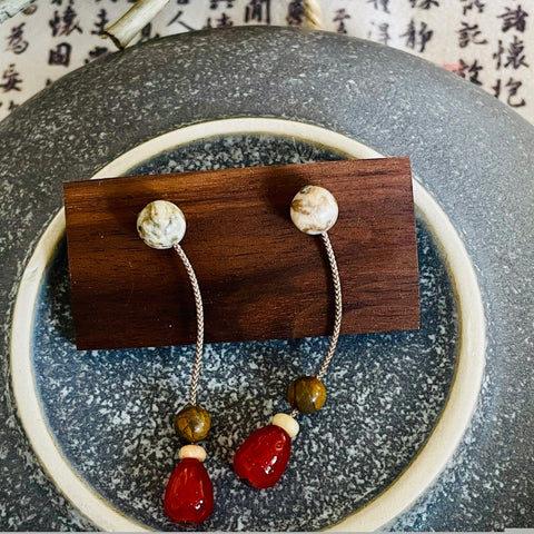 Red Stone With Glaze Earrings