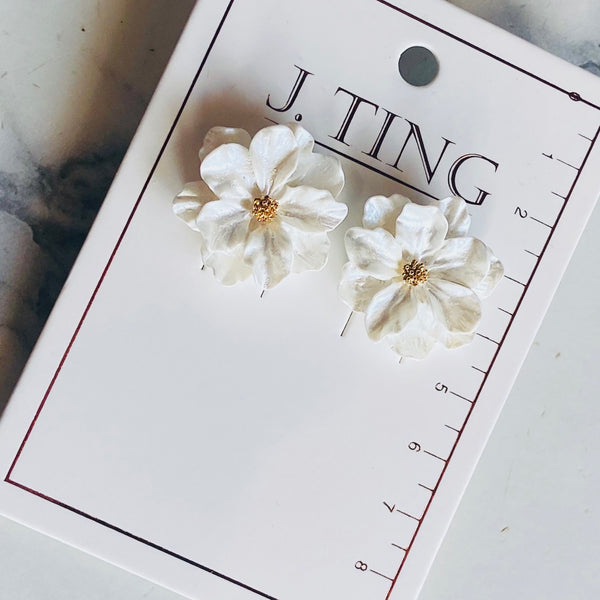 3D White Flower Earrings