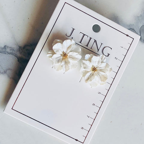 3D White Flower Earrings