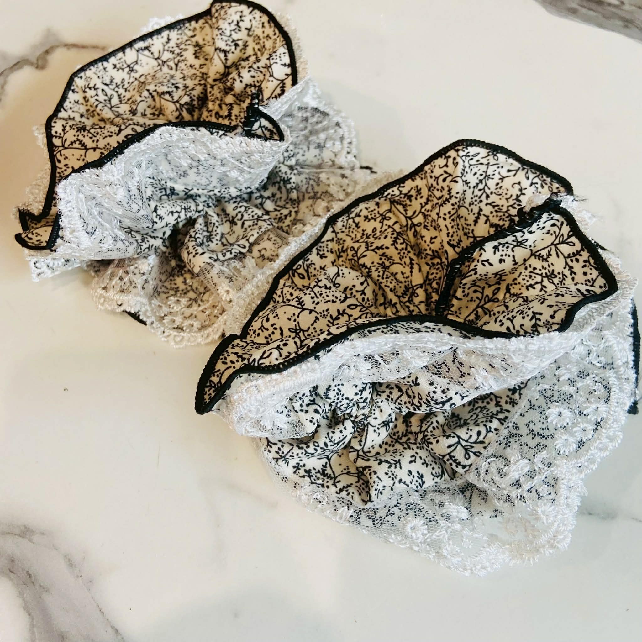 Cream And Black Floral Jumbo Scrunchie