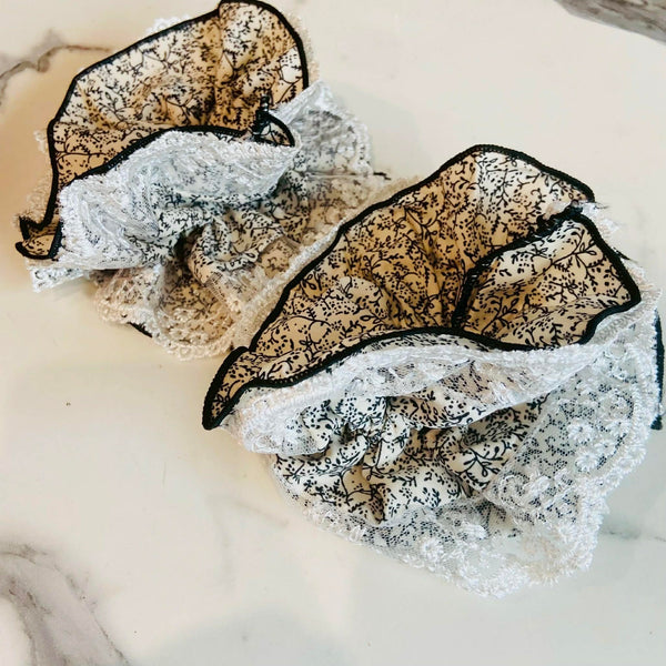 Cream And Black Floral Jumbo Scrunchie