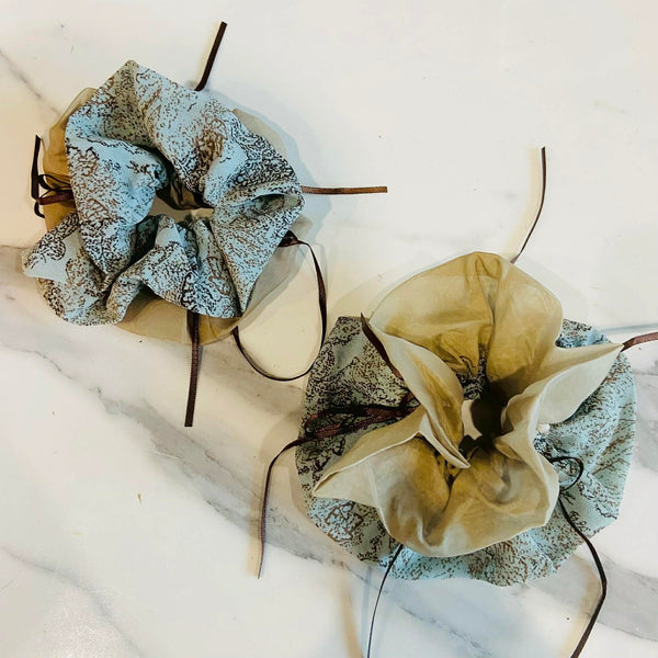 Taupe And Blue Jumbo Scrunchie