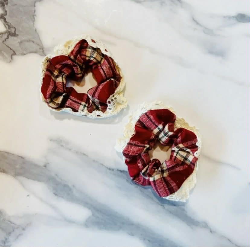 Berry Red Plaid Scrunchie