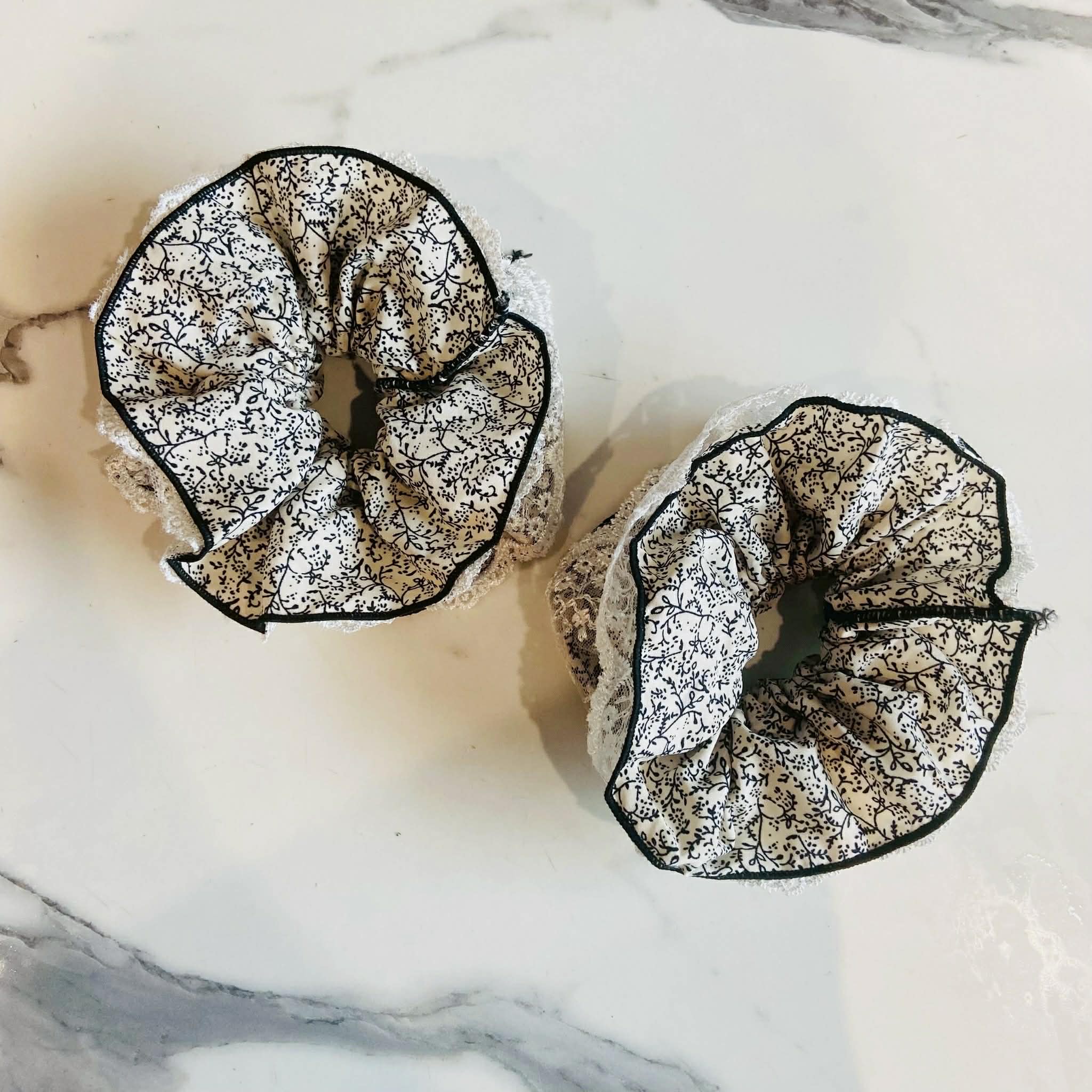 Cream And Black Floral Jumbo Scrunchie