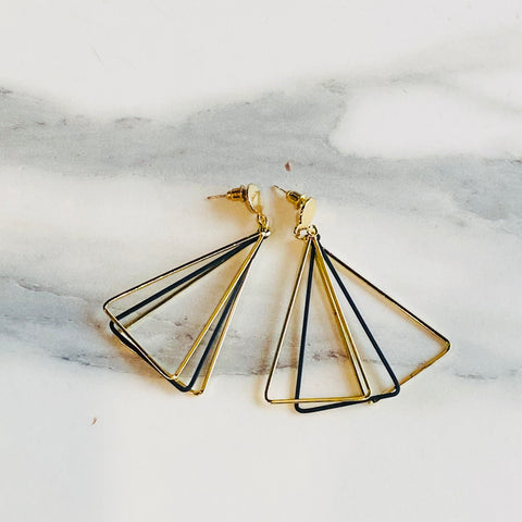 Black & Gold Triangular Earrings