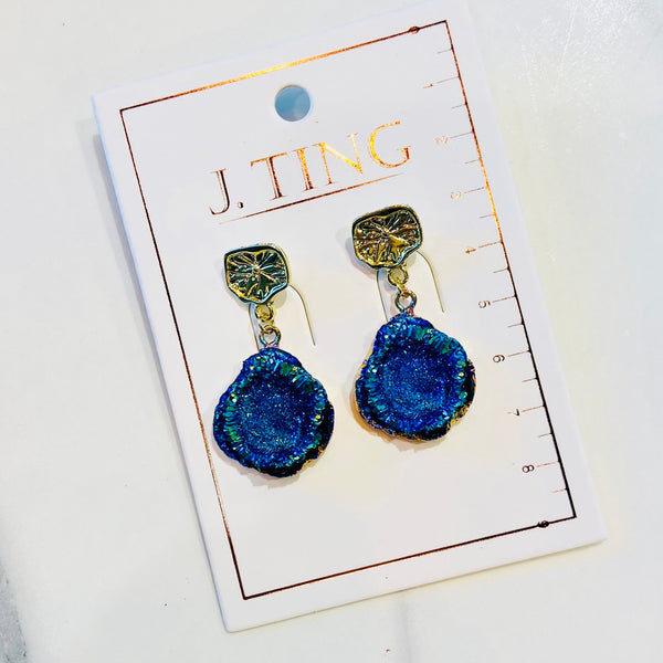 Blue Exposed Crystal Drop Earrings