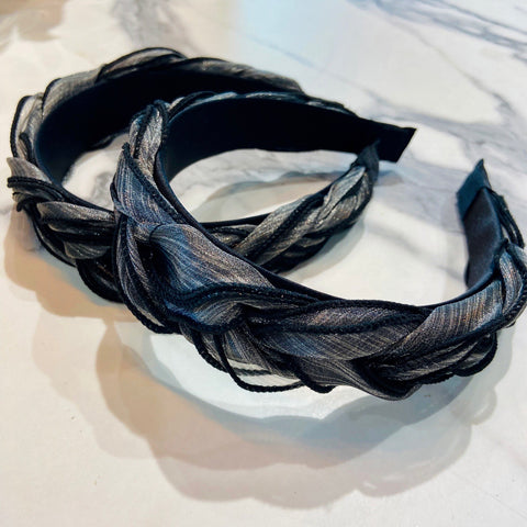 Braided Shimmer Headband- Black and Silver