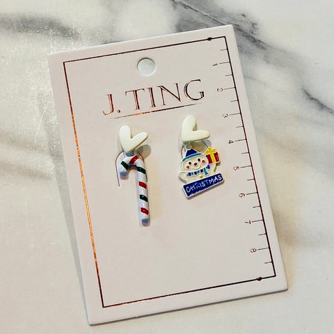 Candy Cane and Snowman Earrings