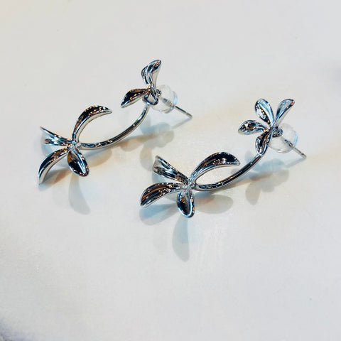 Chrome Leaf Dangly Earrings