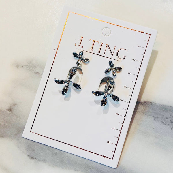 Chrome Leaf Dangly Earrings