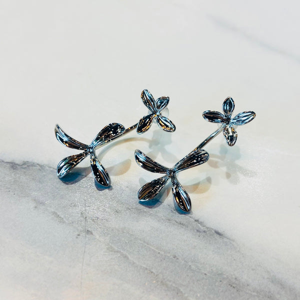 Chrome Leaf Dangly Earrings