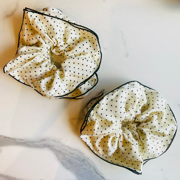 Cream Black Polka Dot Jumbo Scrunchie