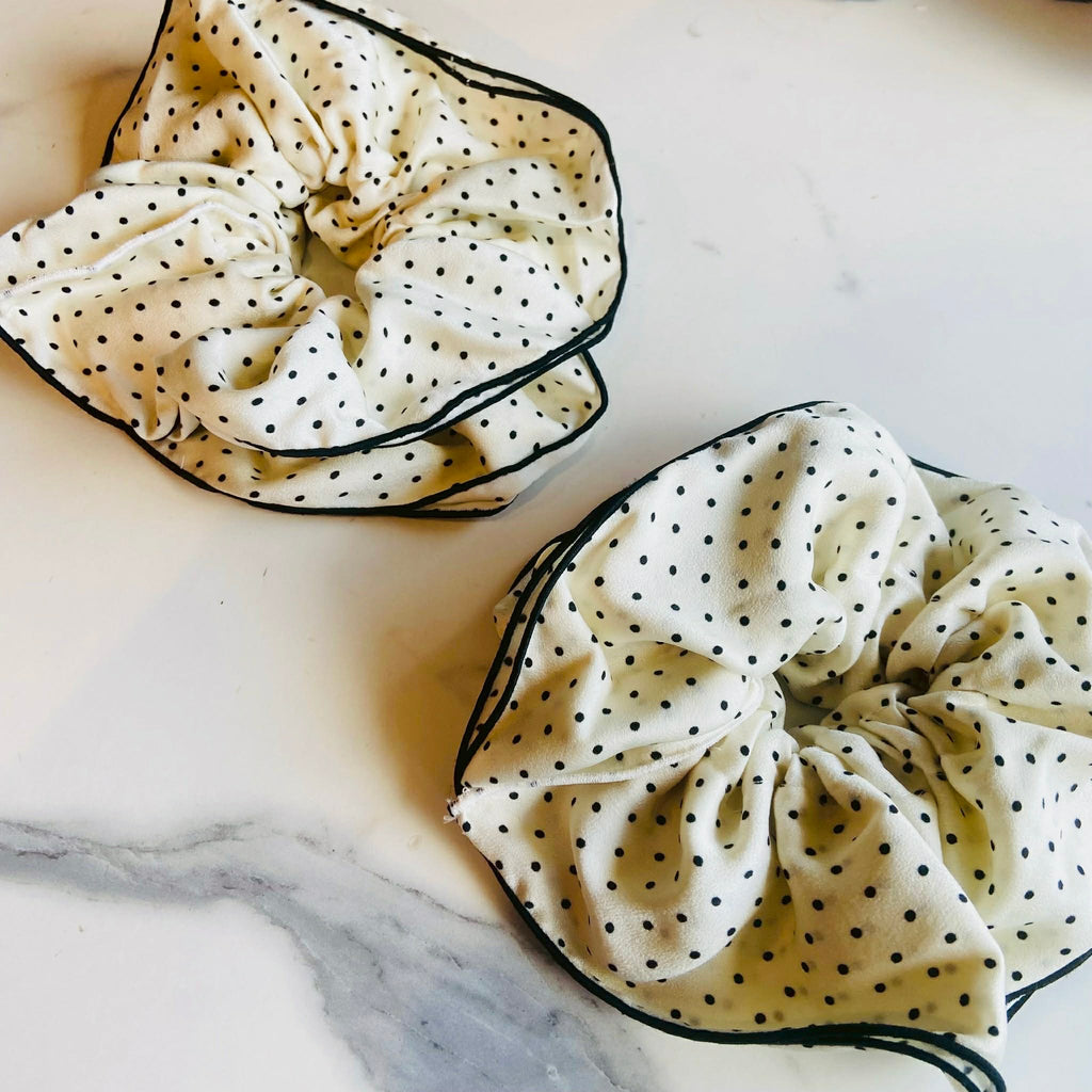 Cream Black Polka Dot Jumbo Scrunchie