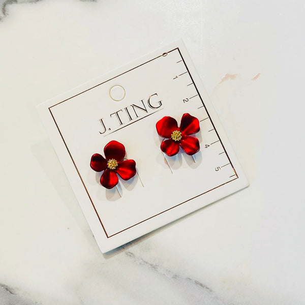 Crimson Chrome Flower Earrings
