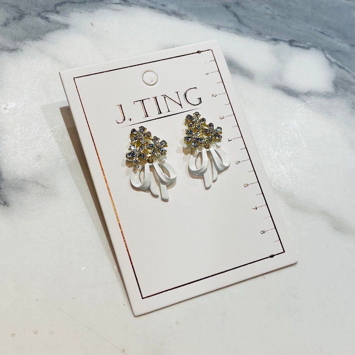 Crystal Flower with White Ribbon Earrings