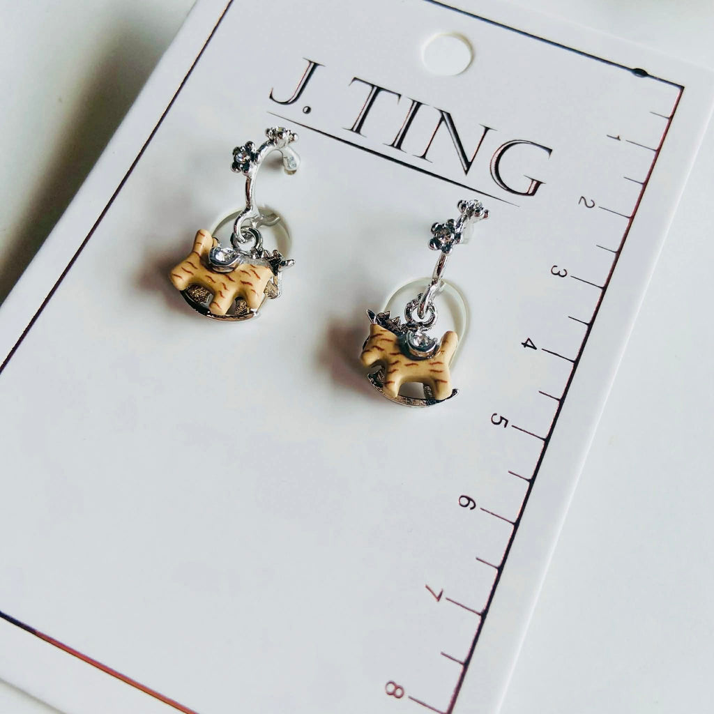 Hoop Hanging Rocking Pony Earrings