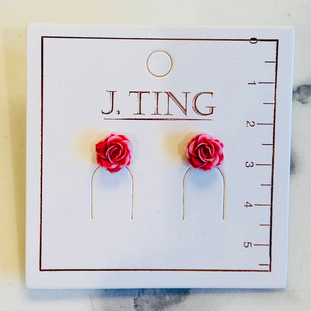 Dark Pink Rose Earrings