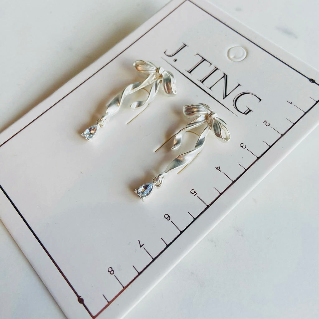 Diamond Drop Bow Earrings