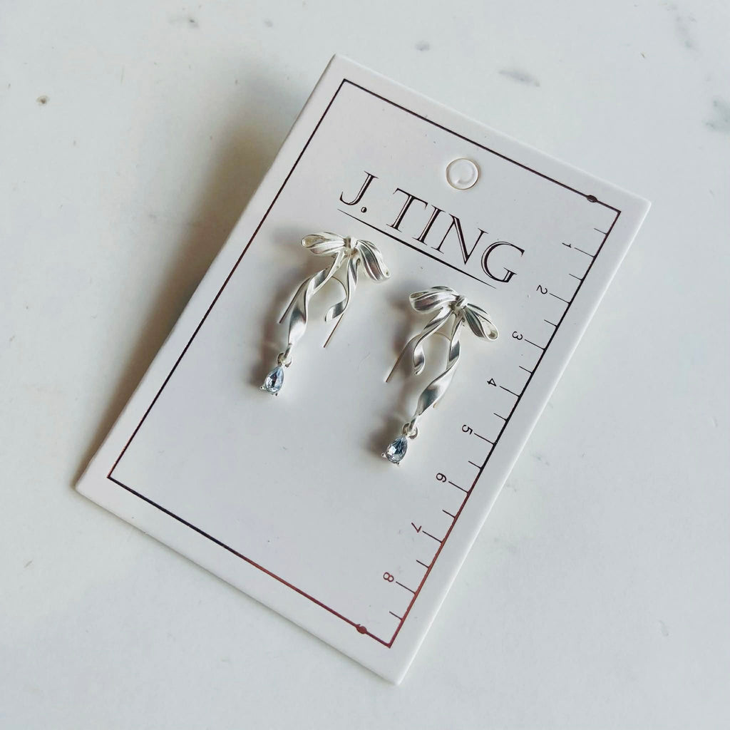 Diamond Drop Bow Earrings