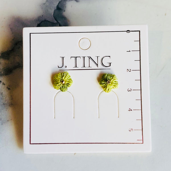 Green Petal Thread Earrings
