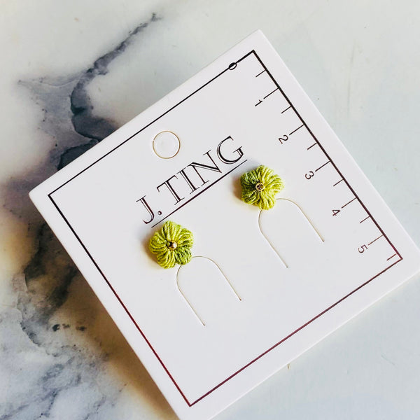 Green Petal Thread Earrings