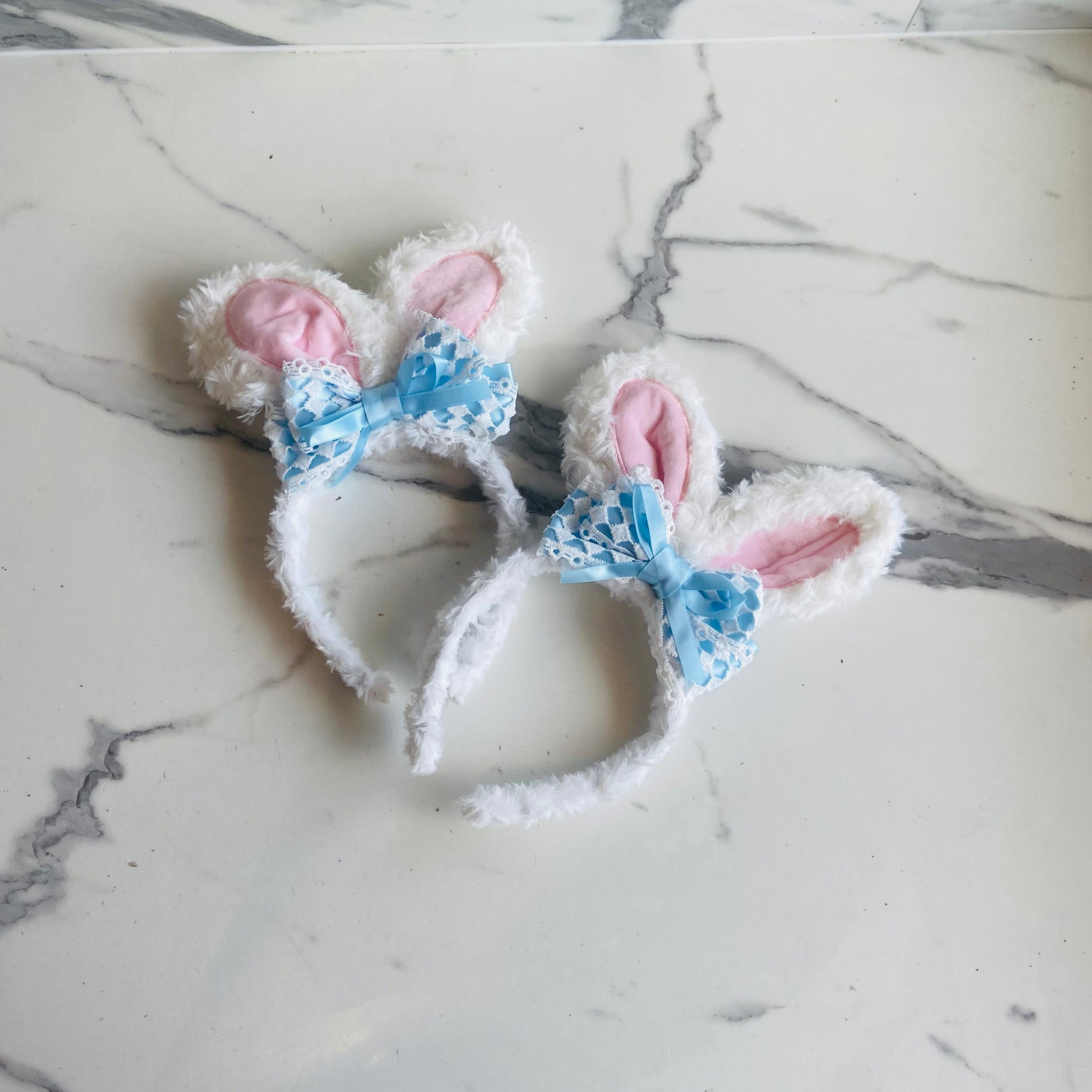 Blue Lace & Bow Bunny Headband