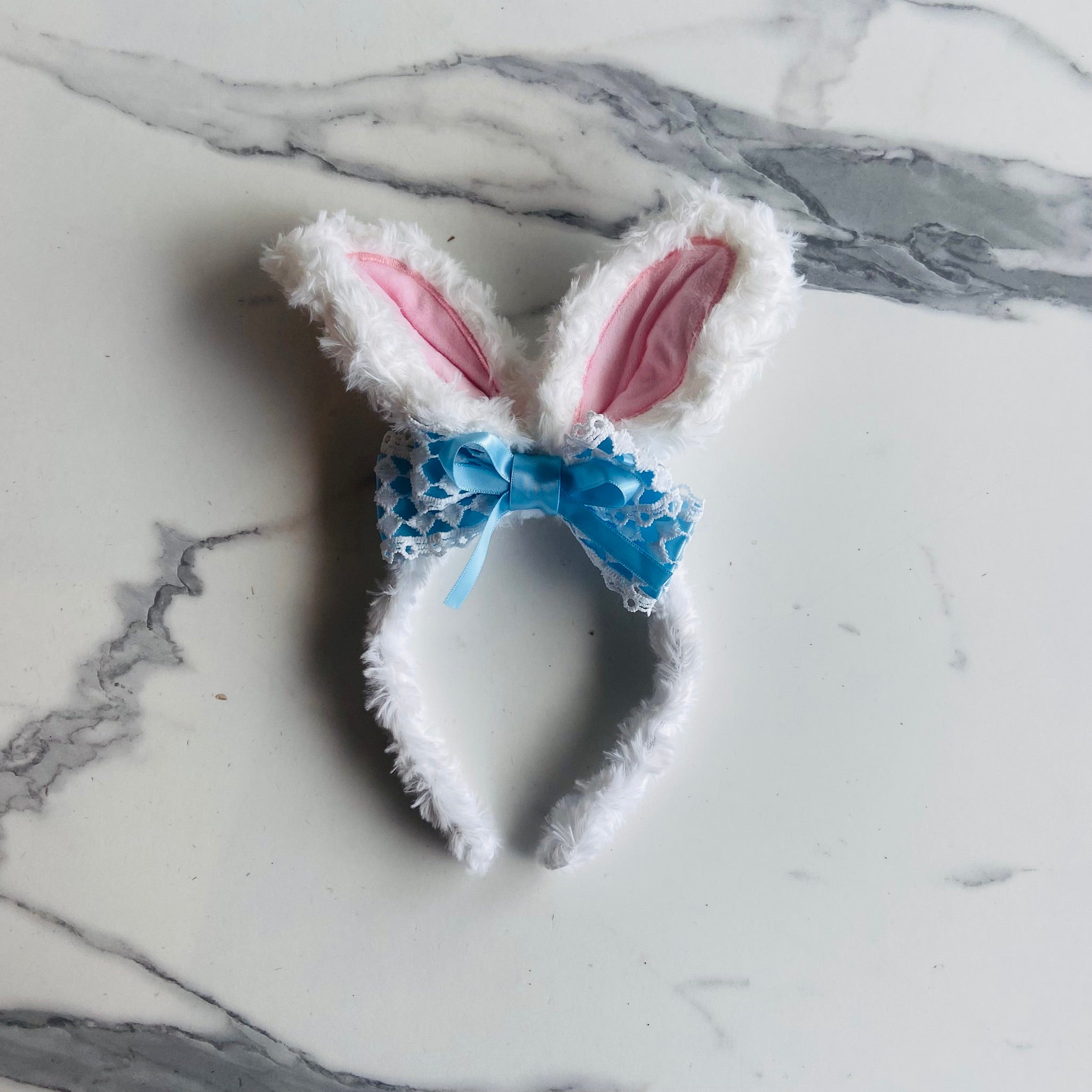 Blue Lace & Bow Bunny Headband