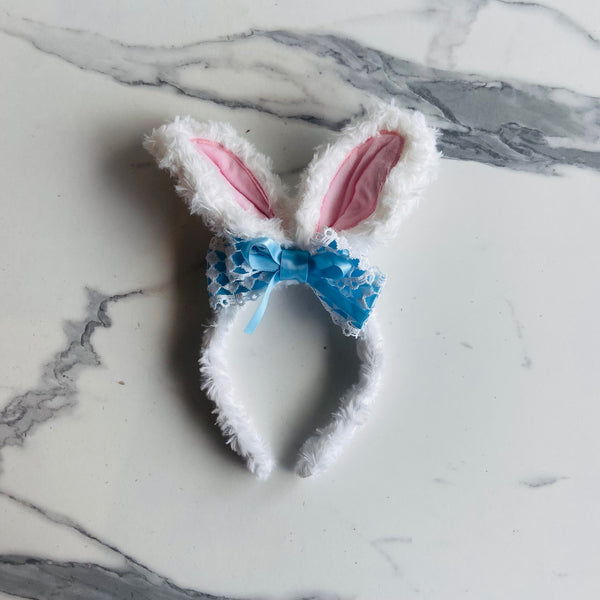 Blue Lace & Bow Bunny Headband