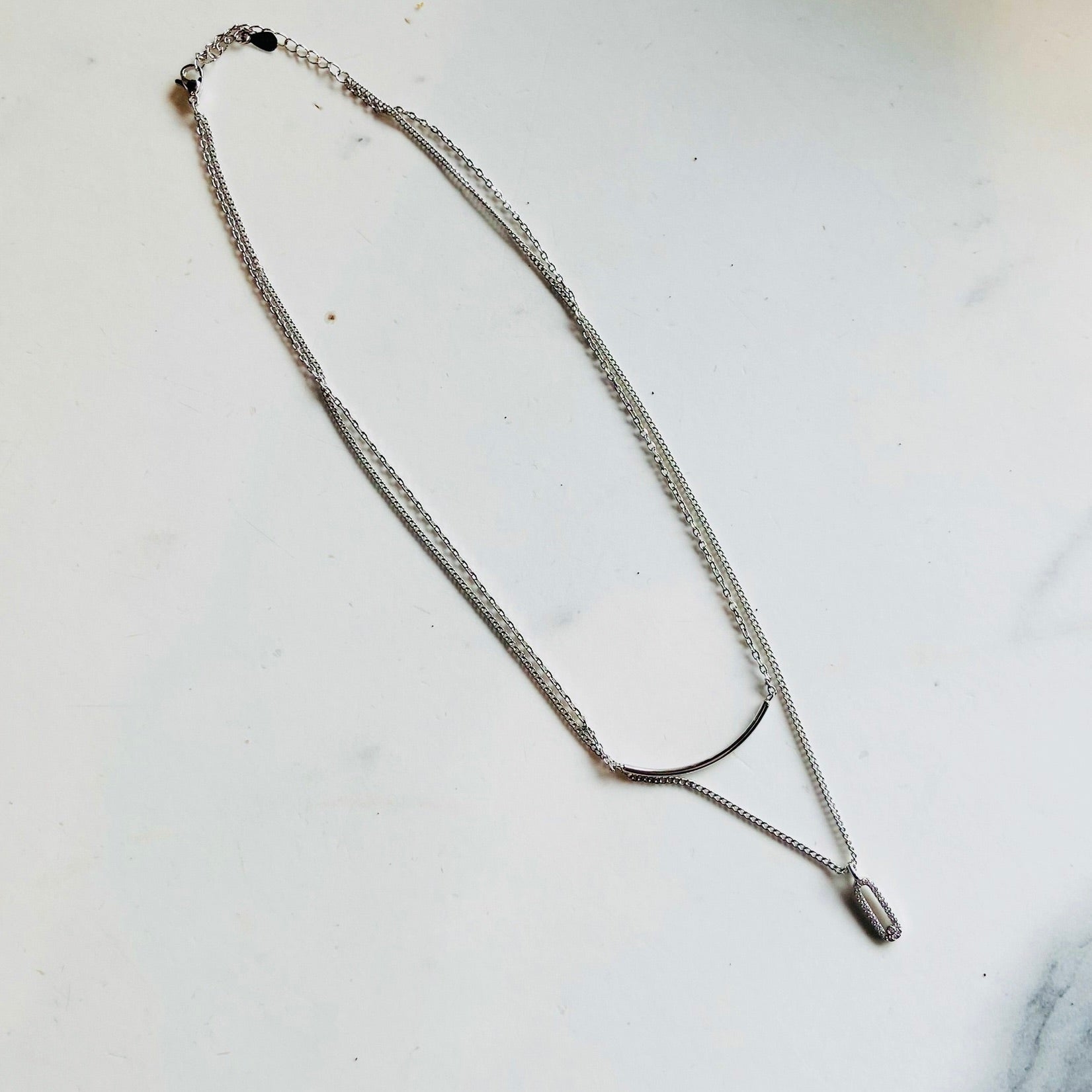 Layered Pendant Silver Necklace