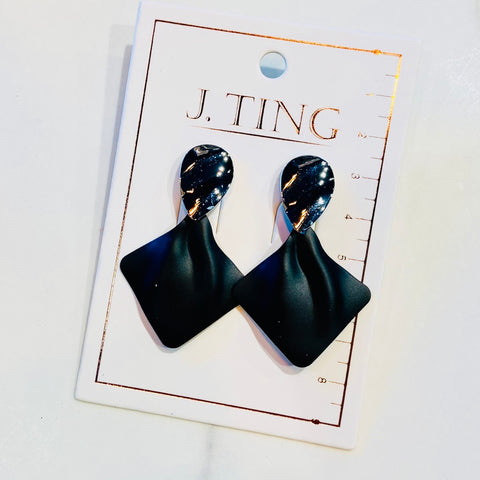 Matte Black and Shiny Silver Earrings