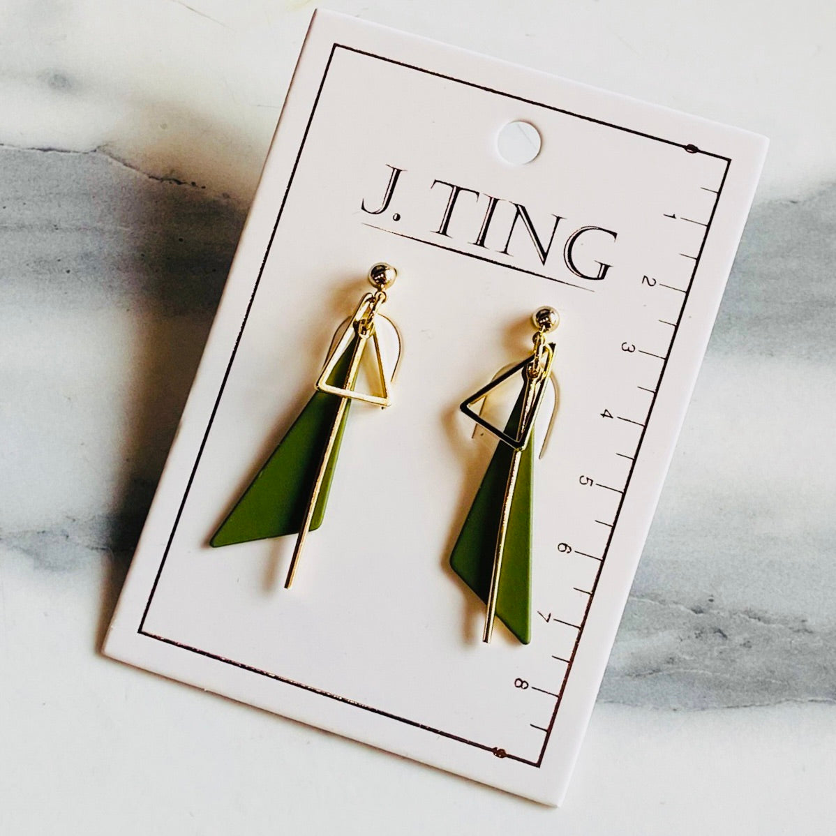 Olive Green Triangle with Gold Accents Earrings