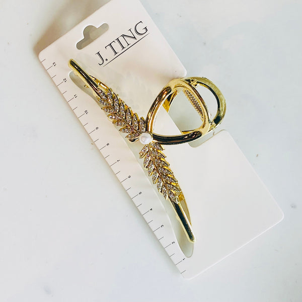 Pearl Leaf Gold Hair Claw