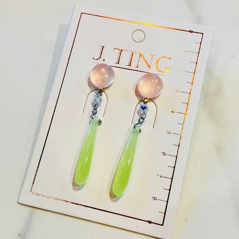 Pink Green Dewdrop Earrings