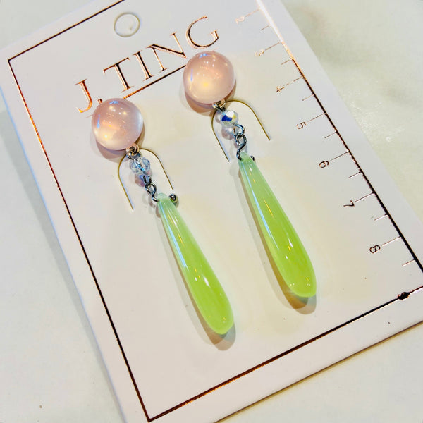 Pink Green Dewdrop Earrings