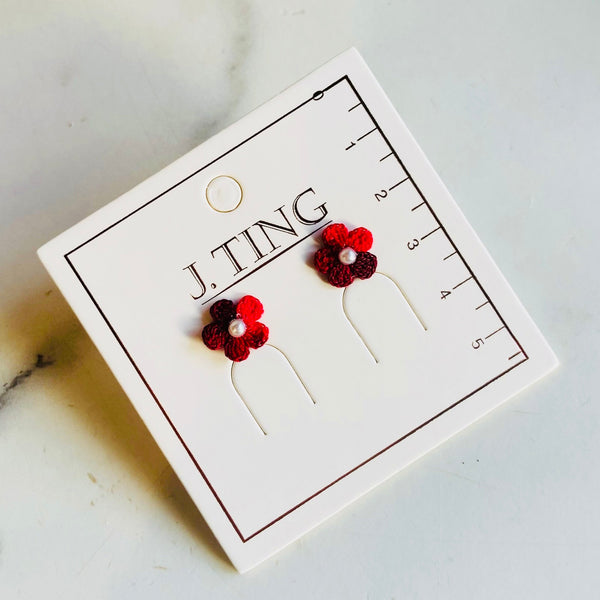 Red Petal Thread Earrings