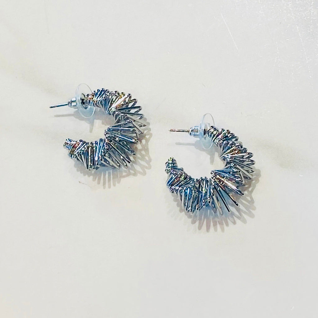 Silver Spindle Hoop Earrings