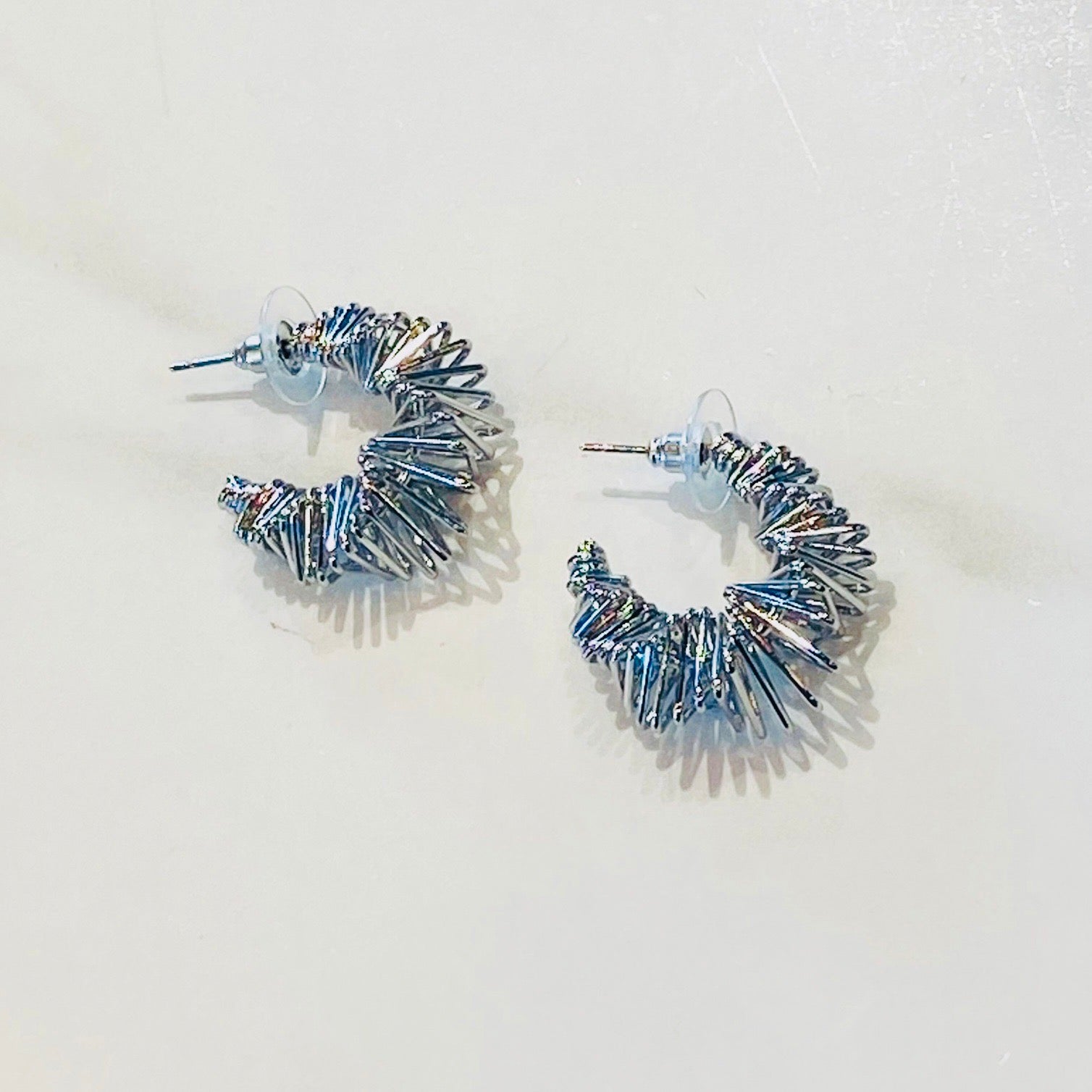 Silver Spindle Hoop Earrings