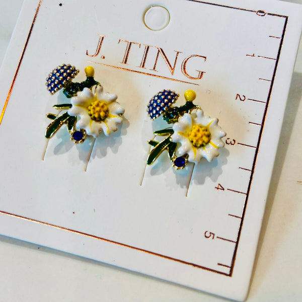 Daisy Flower With Mushroom Earrings