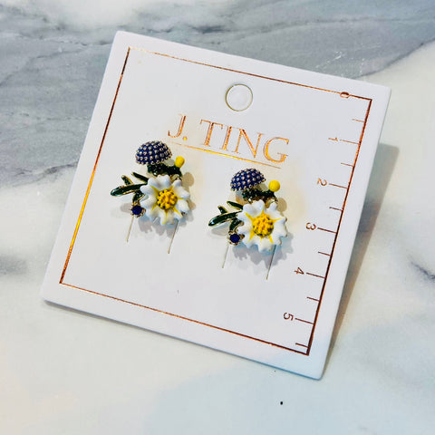 Daisy Flower With Mushroom Earrings