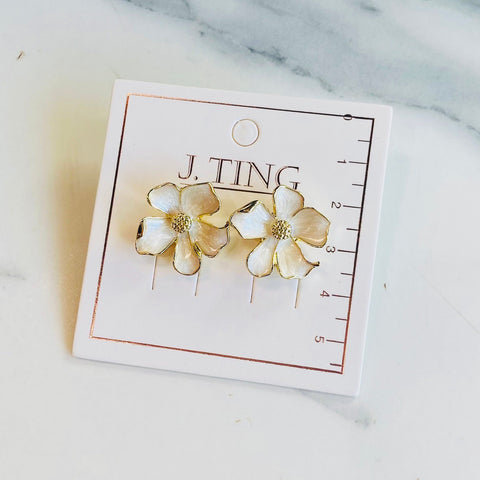 White Glass Look Flowers Earrings