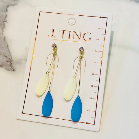 White and Blue Dangly Oval Earrings