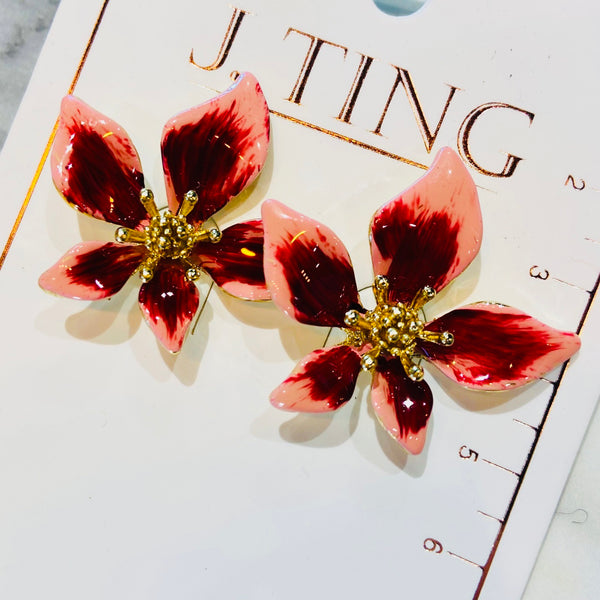 Two Tone Pink Flower Earrings