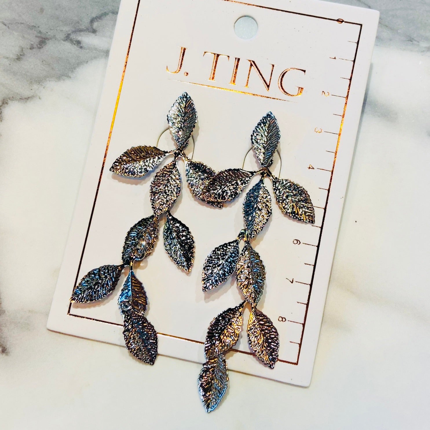 Silver Sparkly Leaf Earrings