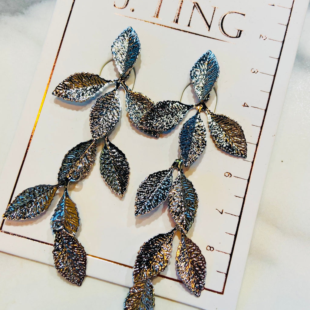 Silver Sparkly Leaf Earrings