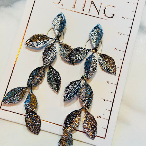Silver Sparkly Leaf Earrings
