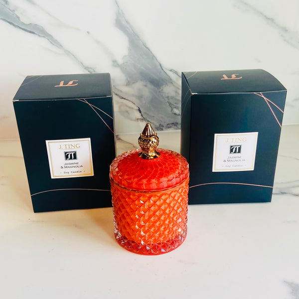 Orange Diamond Jar Soy Candle (Jasmine & Magnolia)