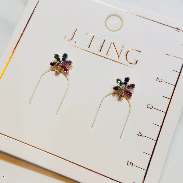 Rainbow Sparkly Flower Earrings