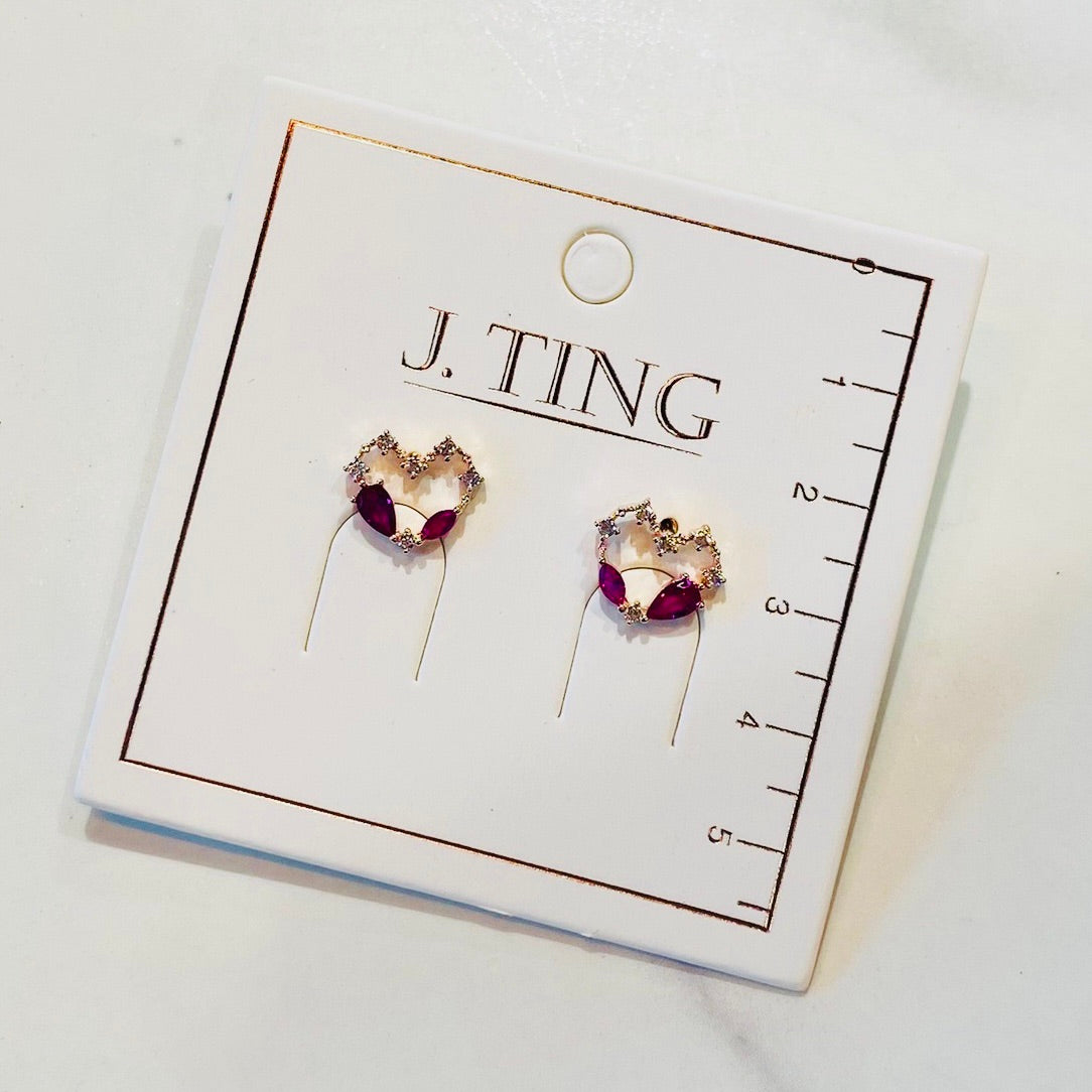Rose Gold with Purple Gem Love Heart Earrings
