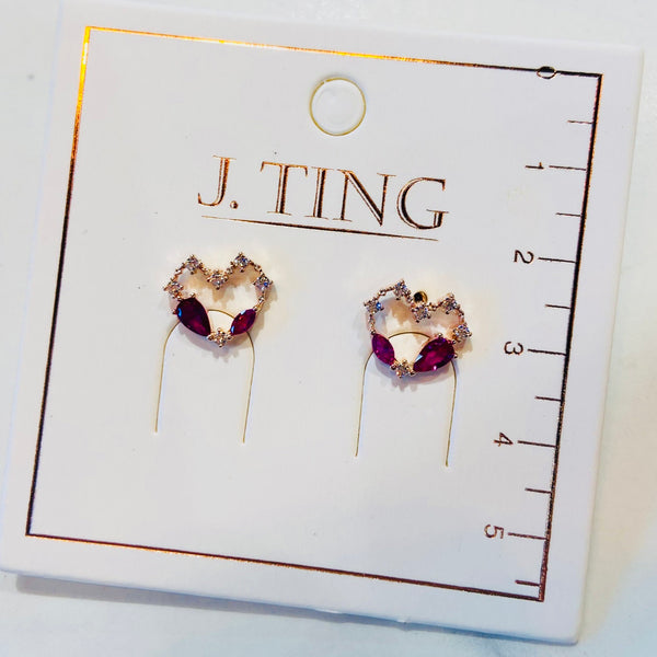 Rose Gold with Purple Gem Love Heart Earrings
